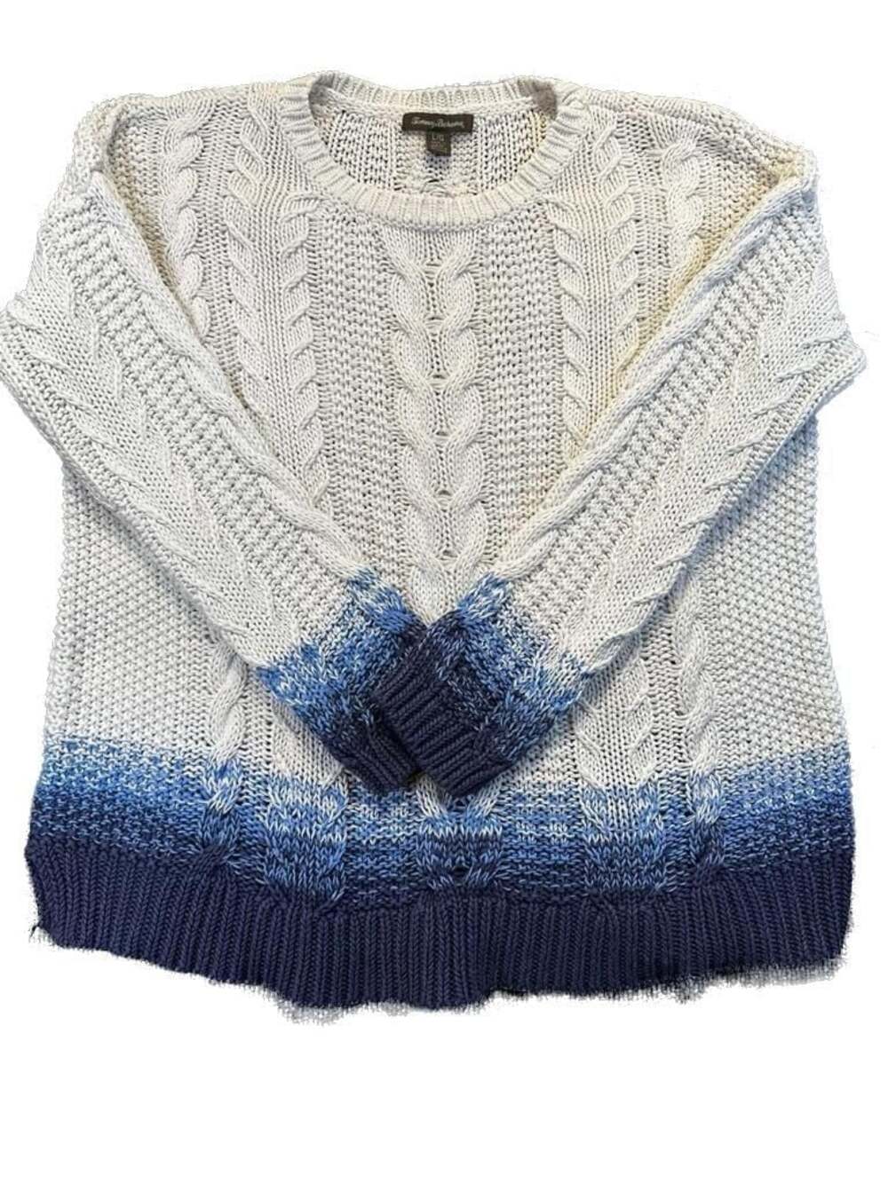 Tommy Bahama 100% Cotton Cable Knit Ombre Dip Dyed Sweater Coastal Fisherman